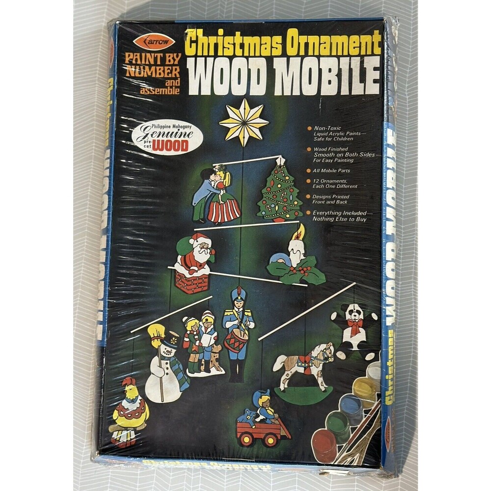 Vintage Arrow 1973 Christmas Ornament Wood Mobile Paint By Number Kit Rare #3335